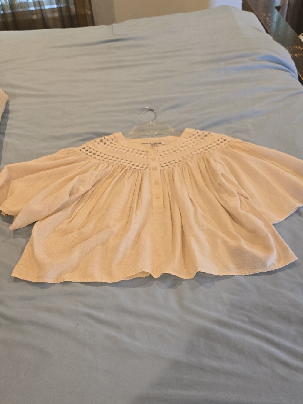 LOFT Cream Crochet-Yoke Button Front Blouse - Picture 8 of 8